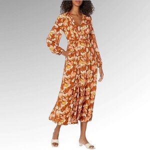 NWT Shoshanna Women's Mira Copper Tossed Floral Midi Dress